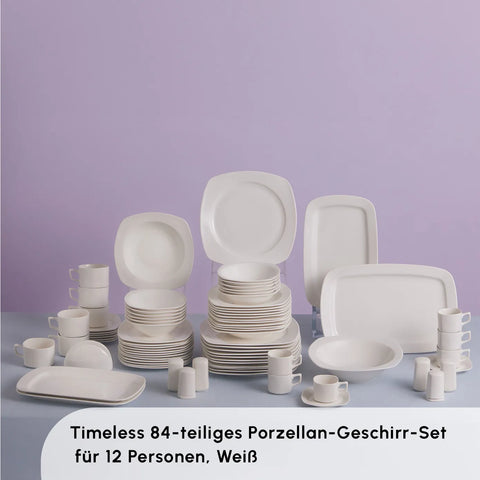 Karaca Timeless White Square Geschirr-Set für 12 Personen, 84 Teilig