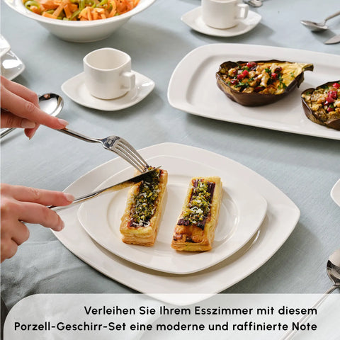 Karaca Timeless White Square Geschirr-Set für 12 Personen, 84 Teilig