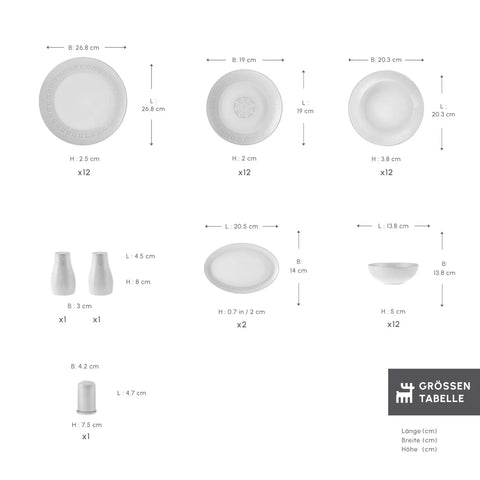 Karaca Arte für 12 Personen Geschirrset, 53 Teilig, New Generation Bone
