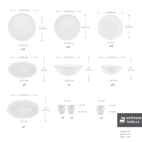 Karaca Streamline Meridian Platinum Geschirrset 59 Teile für 12 Personen 