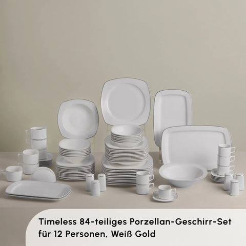 Karaca Timeless Gold Square Geschirr-Set für 12 Personen, 84-teilig