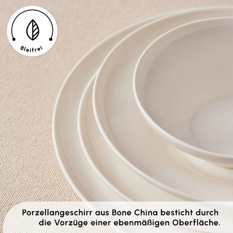 Karaca Streamline Selene 24-teiliges Bone China Geschirrset für 6 Personen, Weiß