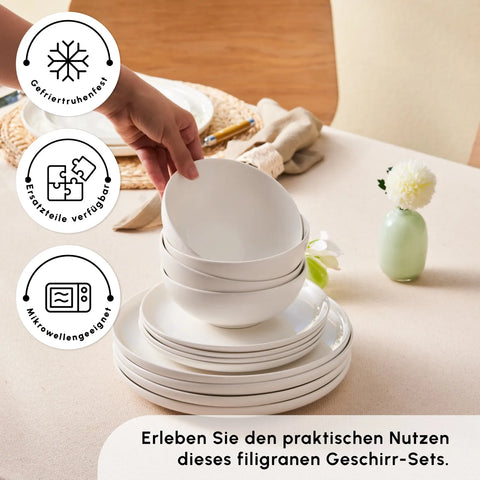 Karaca Streamline Remi 18-teiliges Tafelservice aus Bone China für 6 Personen, weiß