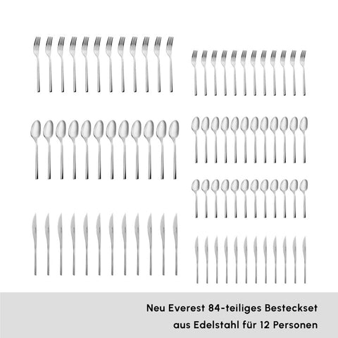 Karaca New Everest Elegance Cutlery Set for 12 Person, 84-Piece